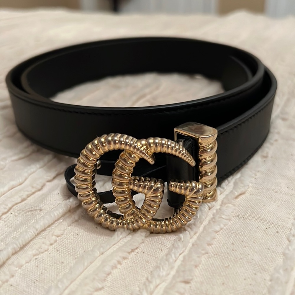 Leather belt with torchon Double G buckle size gucci 90/36
